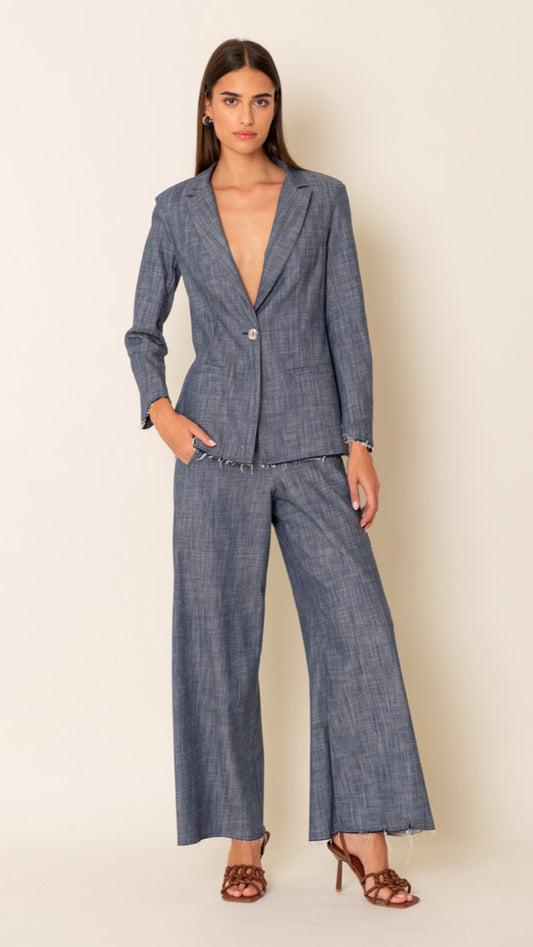 Pantalone palazzo demin con frangina