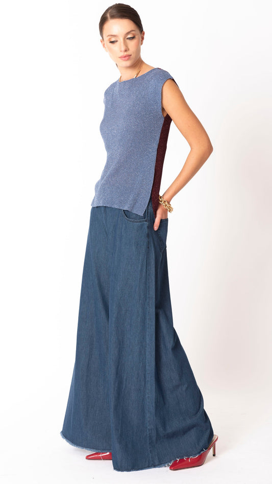 Pantalone ampio Chambray cotone