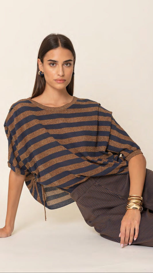 Maglia riga rete caramello