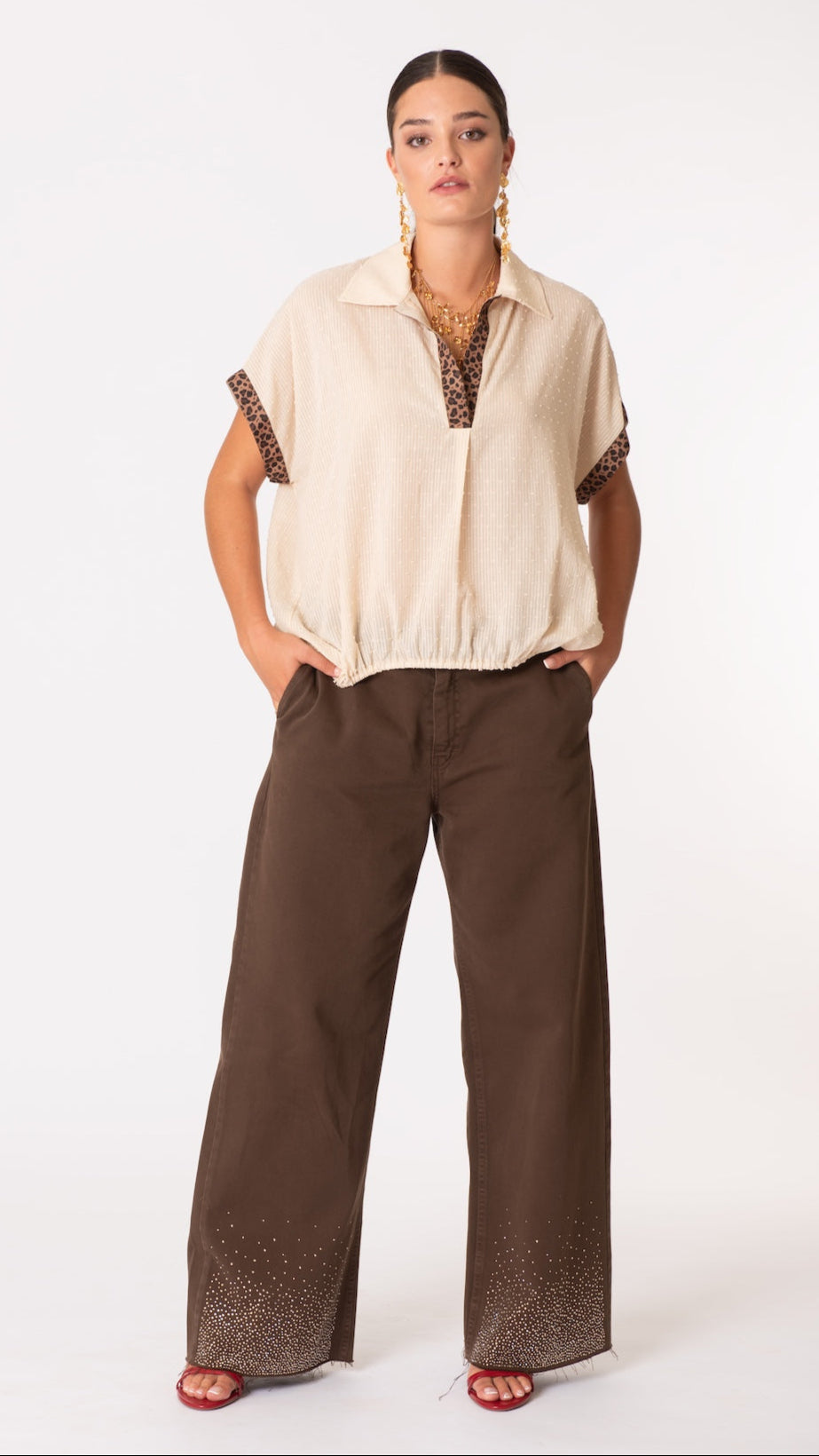 Pantalone in cotone con strass- Curvy