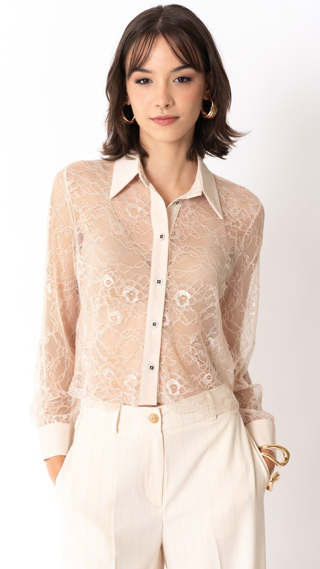 Camicia pizzo floreale champagne e nero - 2 colori