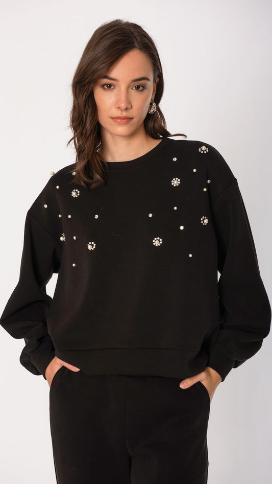 Blusa con strass e perle