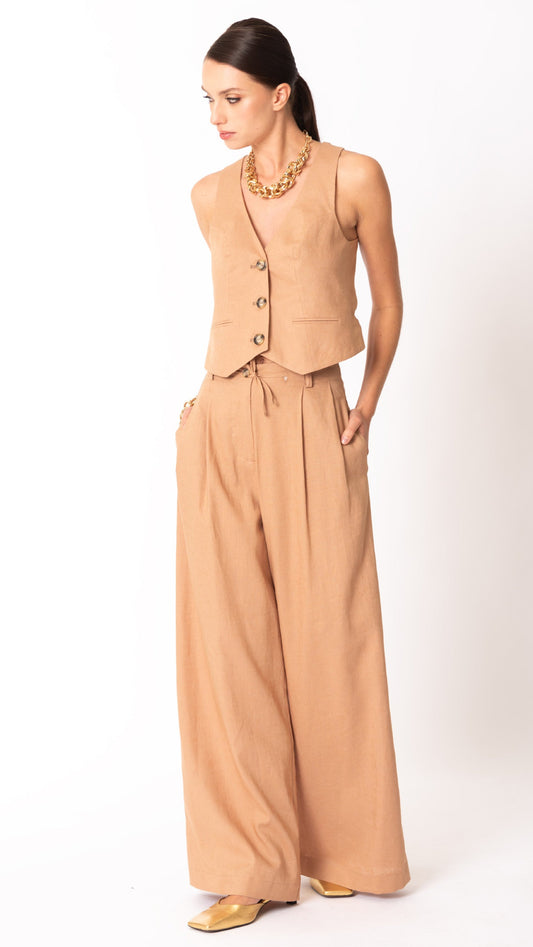 Pantalone palazzo lino e  viscosa sesamo