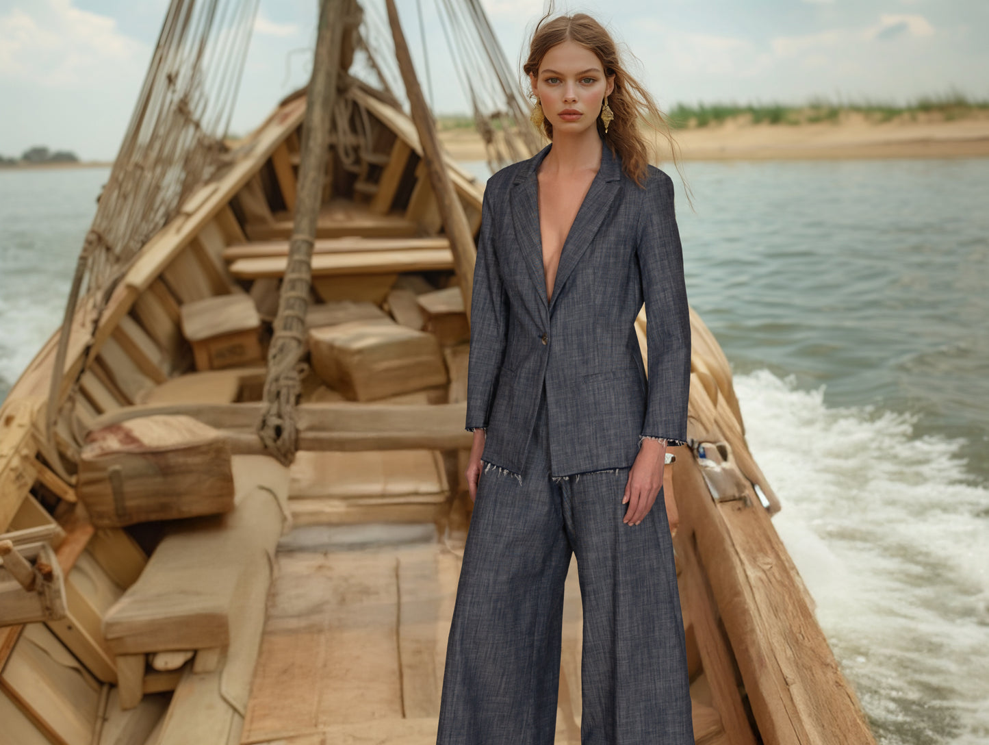 Pantalone palazzo demin con frangina