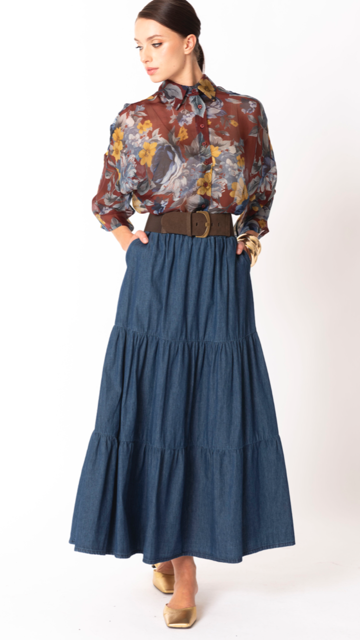 Gonna Chambray con balze