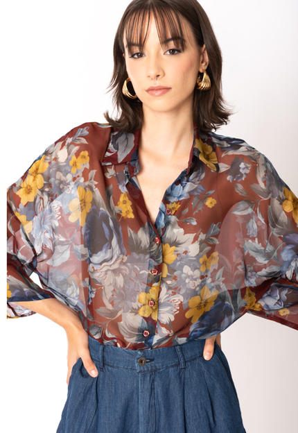 Camicia fantasia fiori viscosa e seta