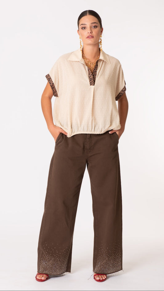 Pantalone in cotone con strass- Curvy