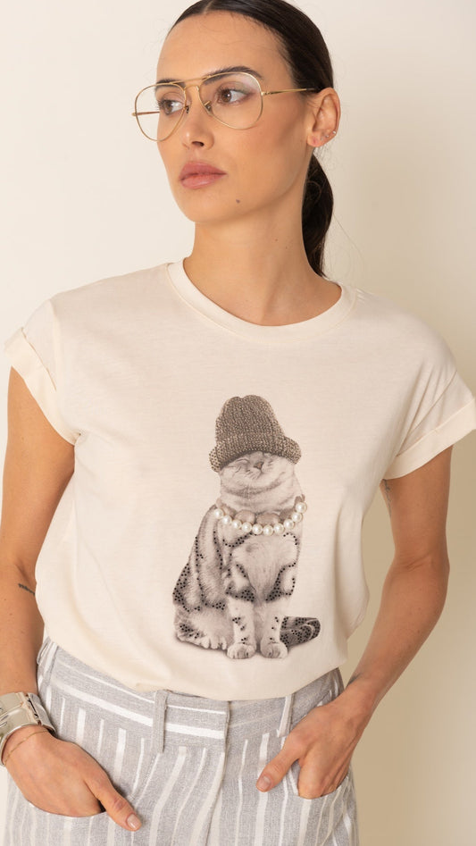 T-shirt gatto in cotone