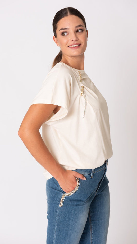 T-shirt con pietre e strass in cotone - Curvy
