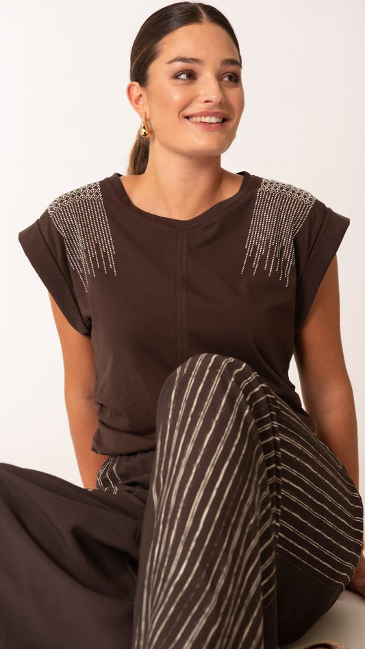T-shirt strass spalle in cotone - Curvy