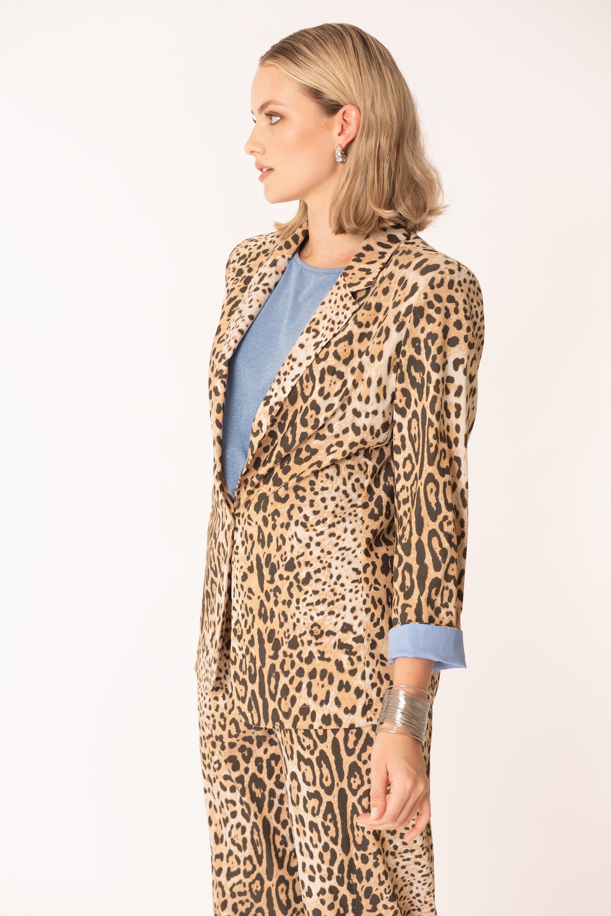 Giacca animalier in cotone con risvolto - Curvy