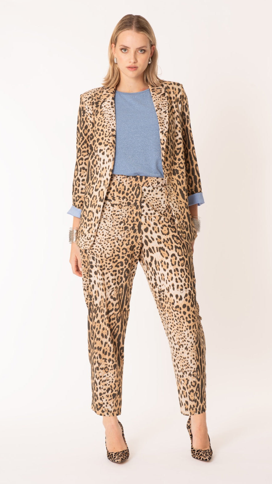 Giacca animalier in cotone con risvolto - Curvy