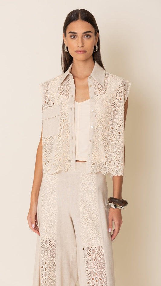 Blusa in pizzo in viscosa con tasca
