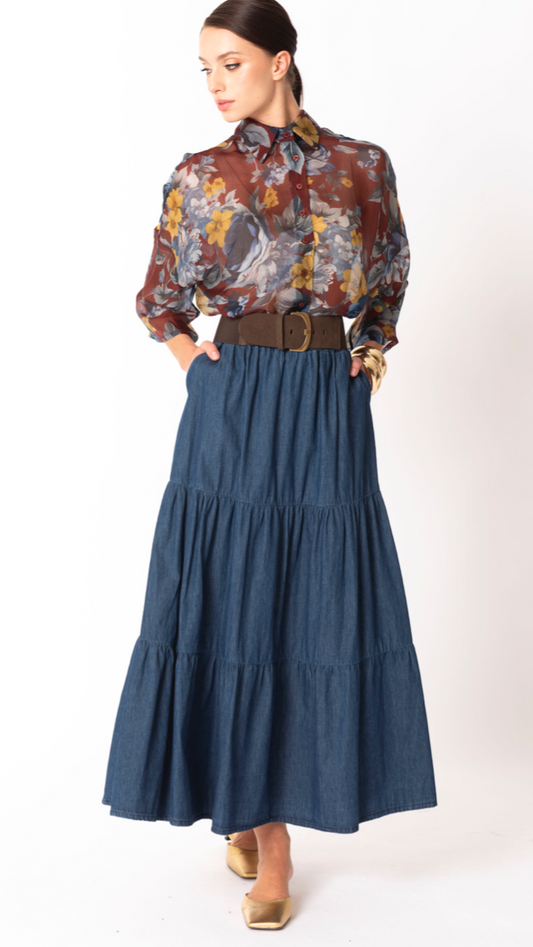 Gonna Chambray con balze